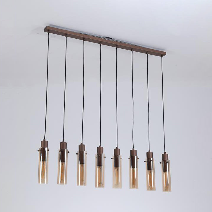 Sweden II 8Lt Ceiling Bar Pendant In Mocha Finish With Amber Glass 88921-8MO