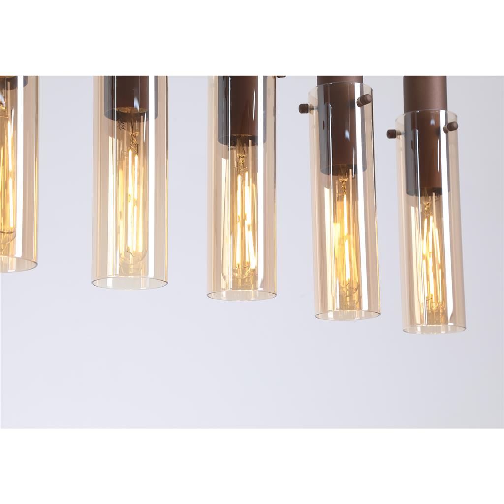 Sweden II 8Lt Ceiling Bar Pendant In Mocha Finish With Amber Glass 88921-8MO