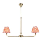Lille 2 Light Linear Ceiling Pendant Light In Antique Brass With Coral Pink Shades 118077