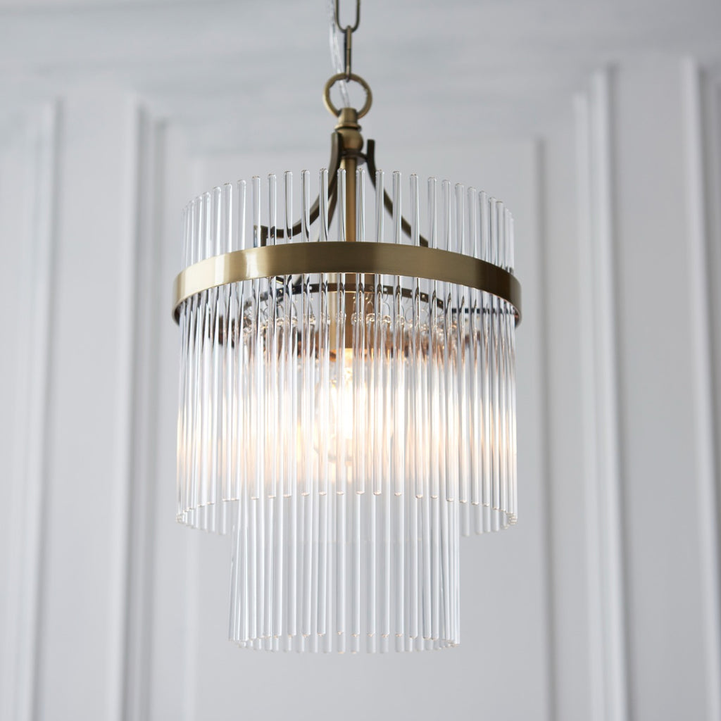 Marietta Single Ceiling Pendant Light In Antique Brass With Clear Glass 112572