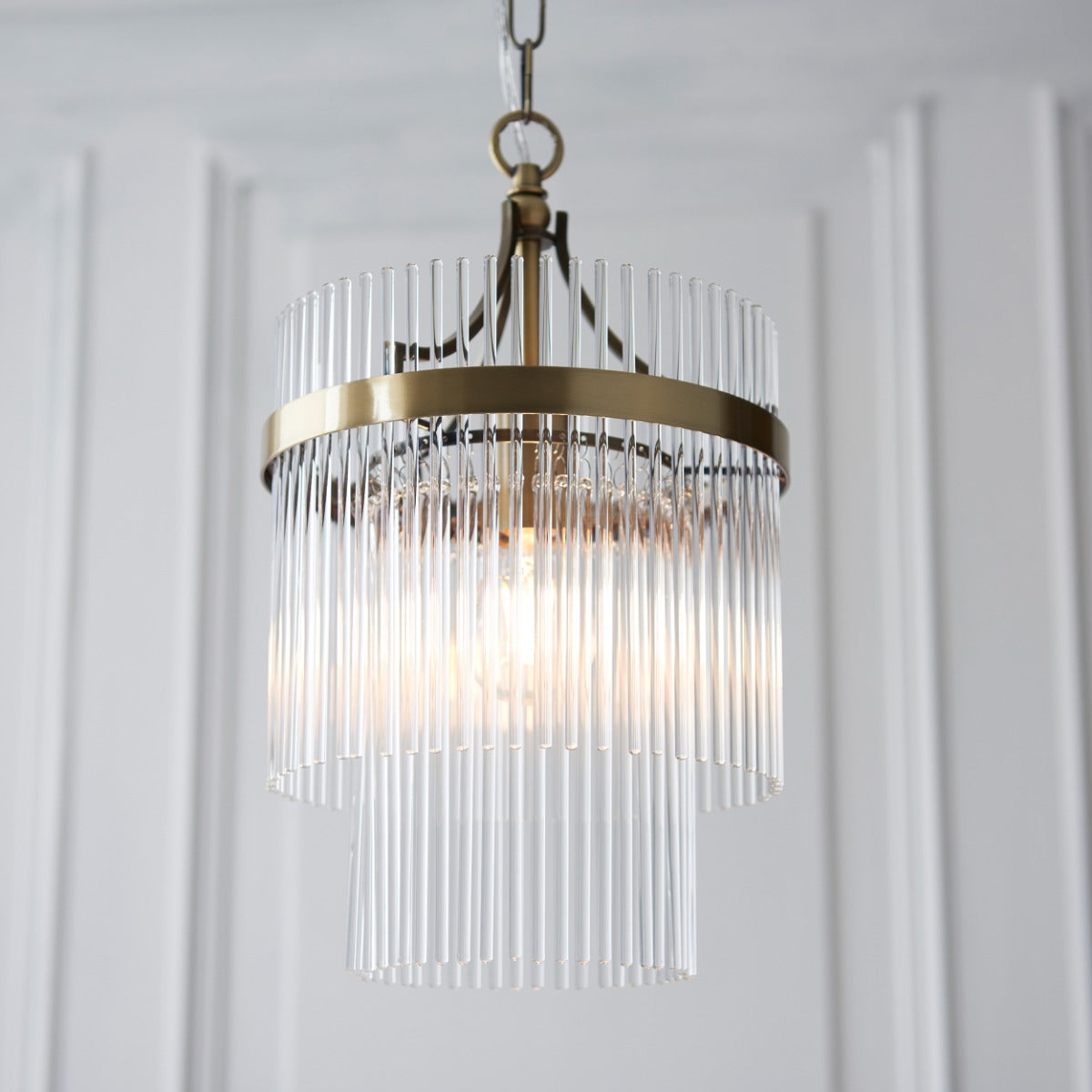 Marietta Single Ceiling Pendant Light In Antique Brass With Clear Glass 112572