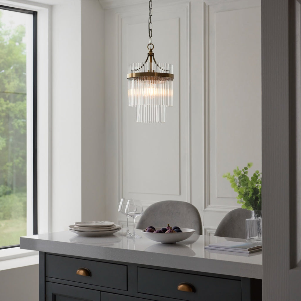 Marietta Single Ceiling Pendant Light In Antique Brass With Clear Glass 112572