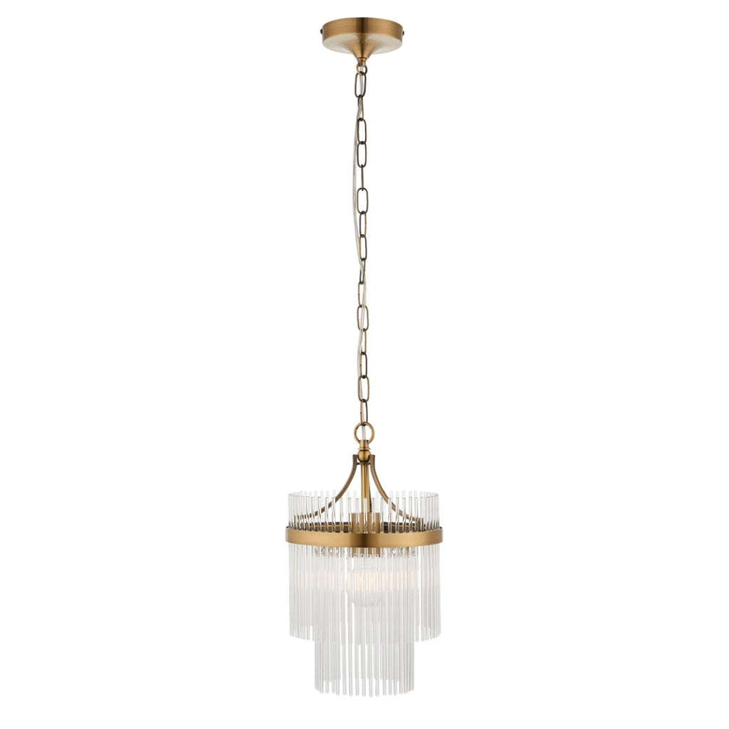 Marietta Single Ceiling Pendant Light In Antique Brass With Clear Glass 112572