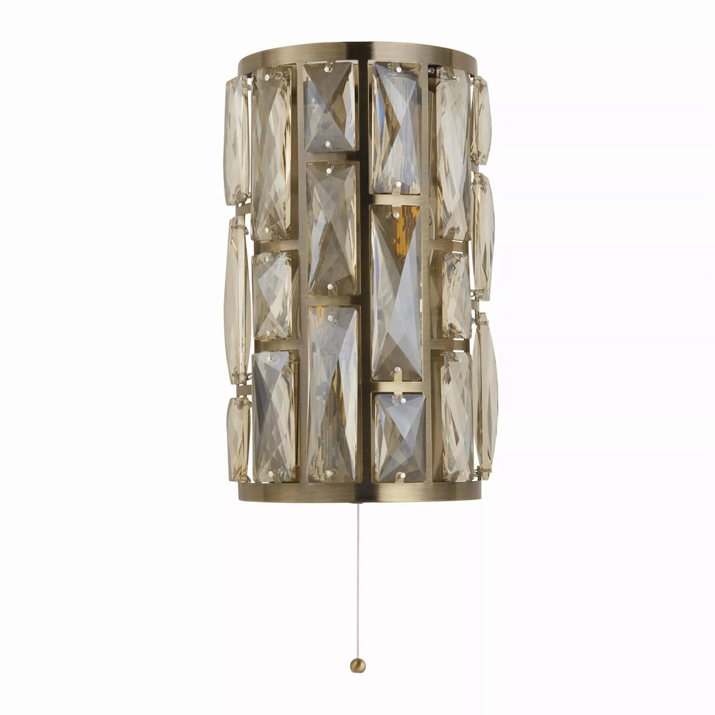 Bijou 2 Light Wall Light In Antique Brass Finish With Crystal Glass 6582-2AB
