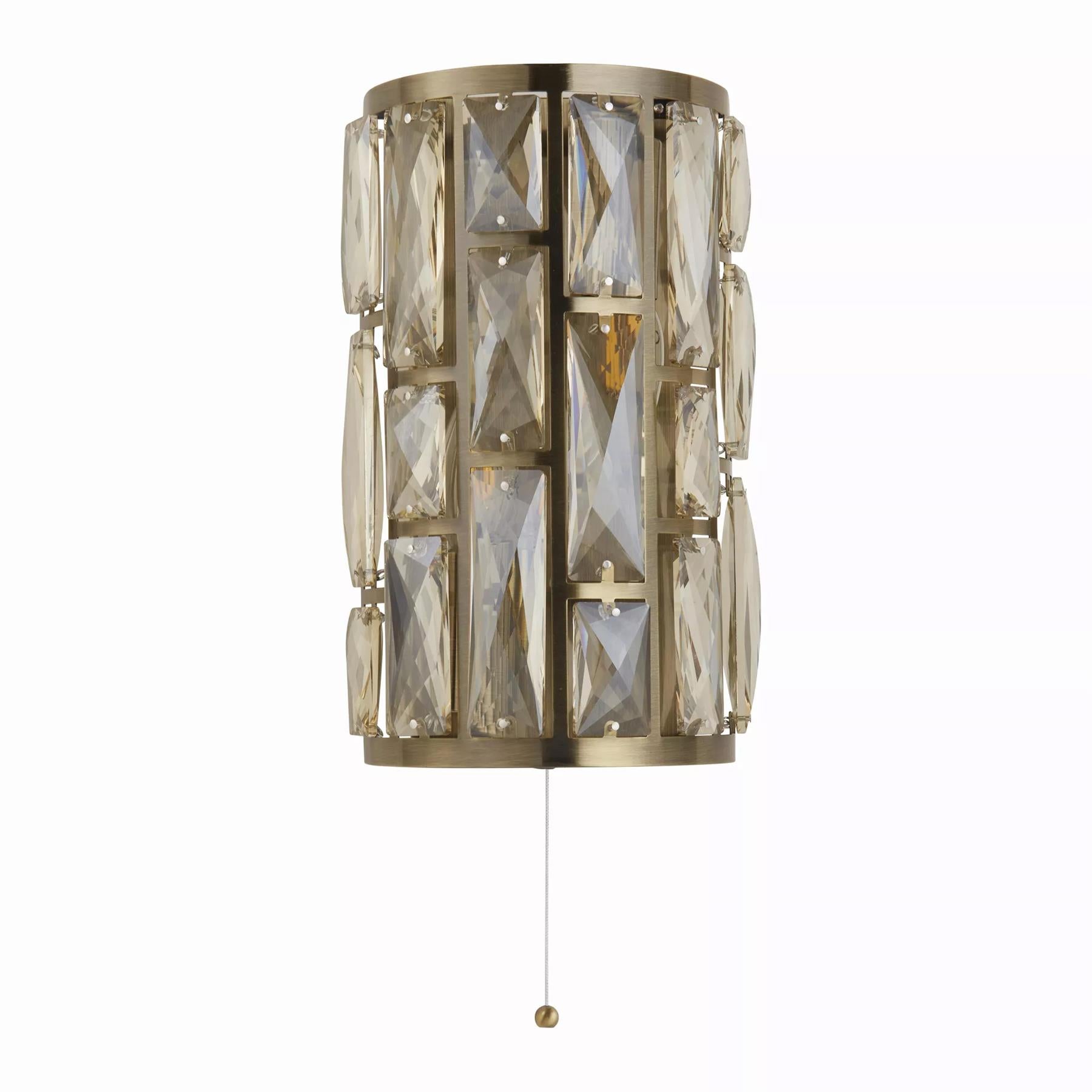Bijou 2 Light Wall Light In Antique Brass Finish With Crystal Glass 6582-2AB