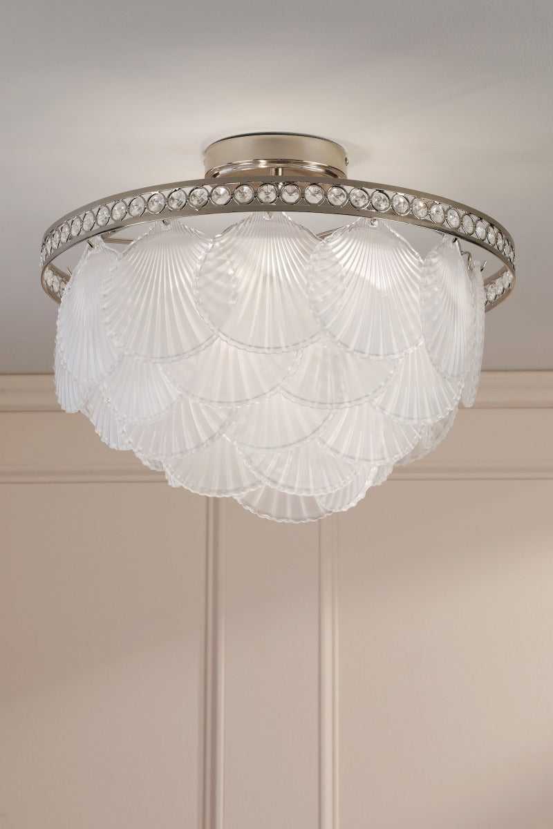 Laura Ashley Caverton 4 Light Semi-Flush Polished Nickel and White Glass LA3756609-Q