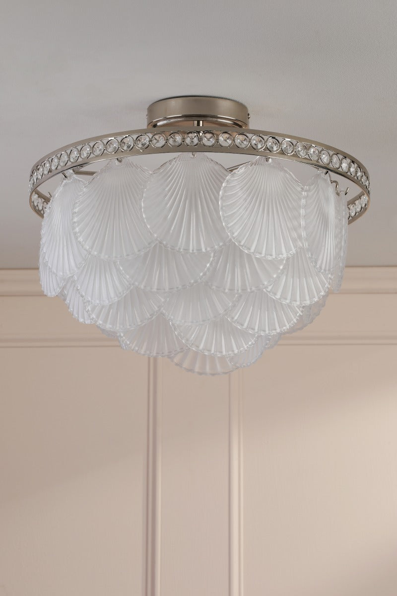 Laura Ashley Caverton 4 Light Semi-Flush Polished Nickel and White Glass LA3756609-Q
