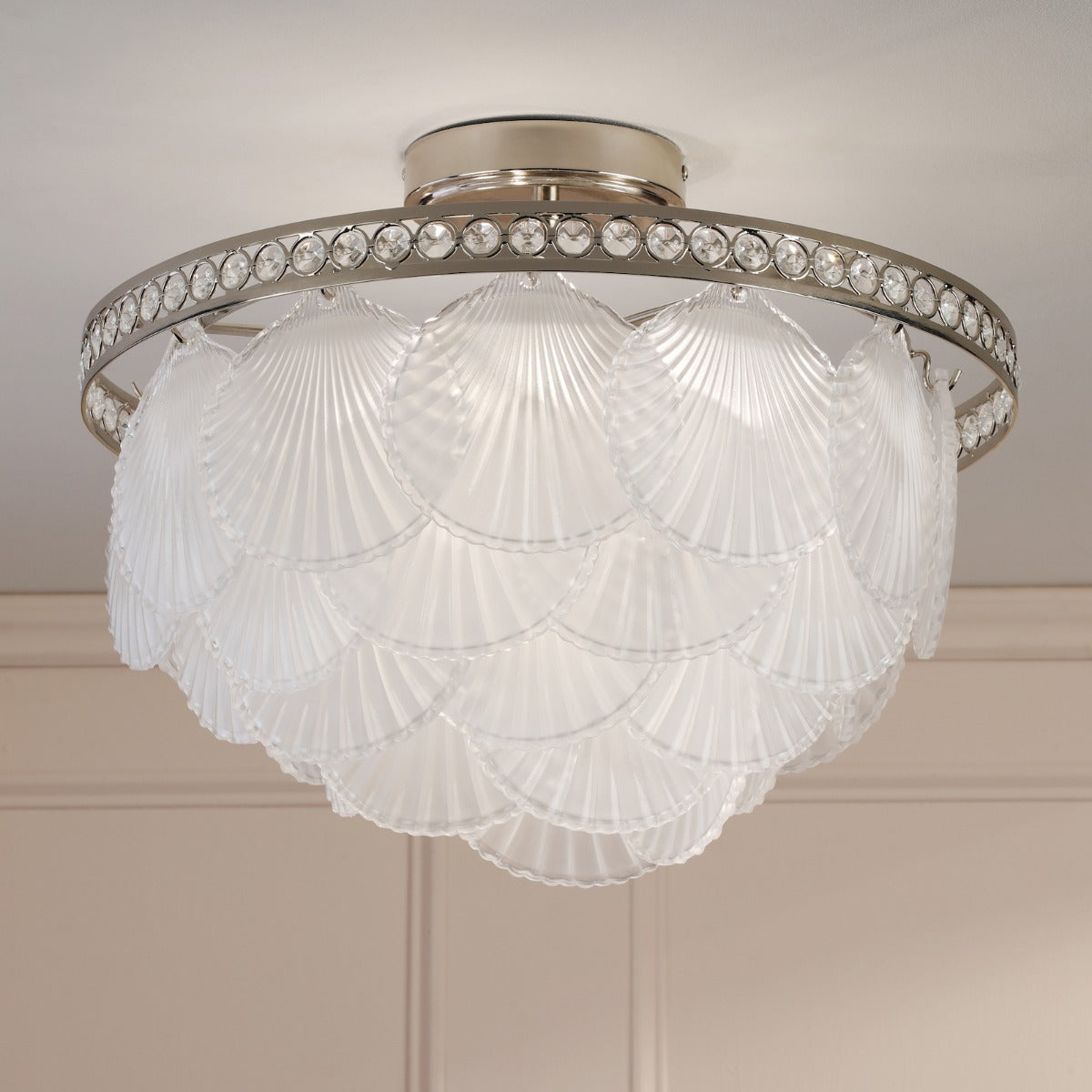 Laura Ashley Caverton 4 Light Semi-Flush Polished Nickel and White Glass LA3756609-Q