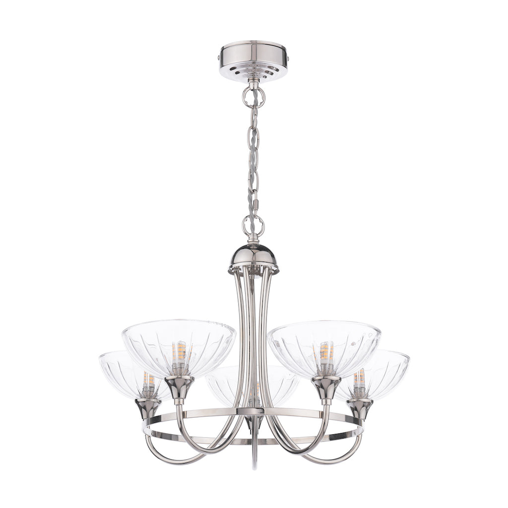 Laura Ashley Wellham 5 Light Armed Pendant Polished Nickel and Ribbed Glass LA3756606-Q