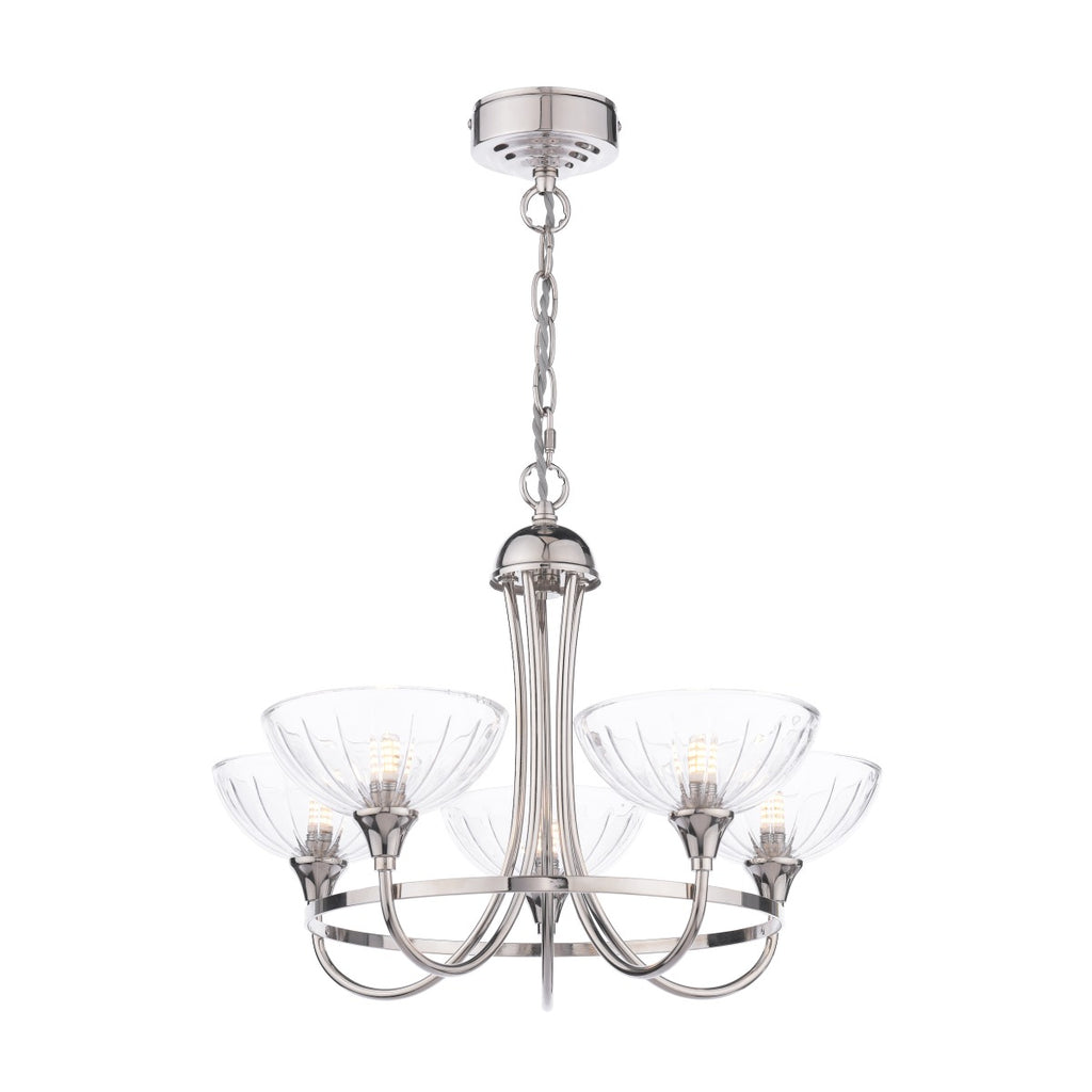 Laura Ashley Wellham 5 Light Armed Pendant Polished Nickel and Ribbed Glass LA3756606-Q