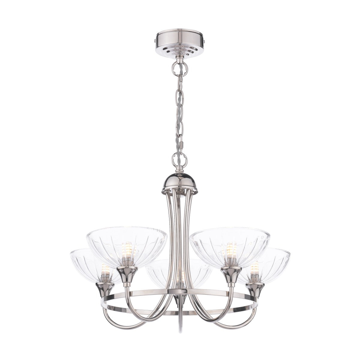 Laura Ashley Wellham 5 Light Armed Pendant Polished Nickel and Ribbed Glass LA3756606-Q