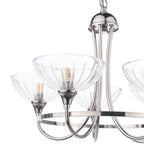 Laura Ashley Wellham 5 Light Armed Pendant Polished Nickel and Ribbed Glass LA3756606-Q