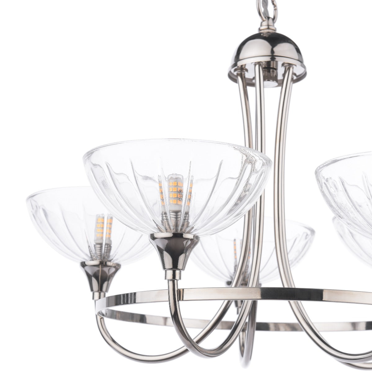Laura Ashley Wellham 5 Light Armed Pendant Polished Nickel and Ribbed Glass LA3756606-Q