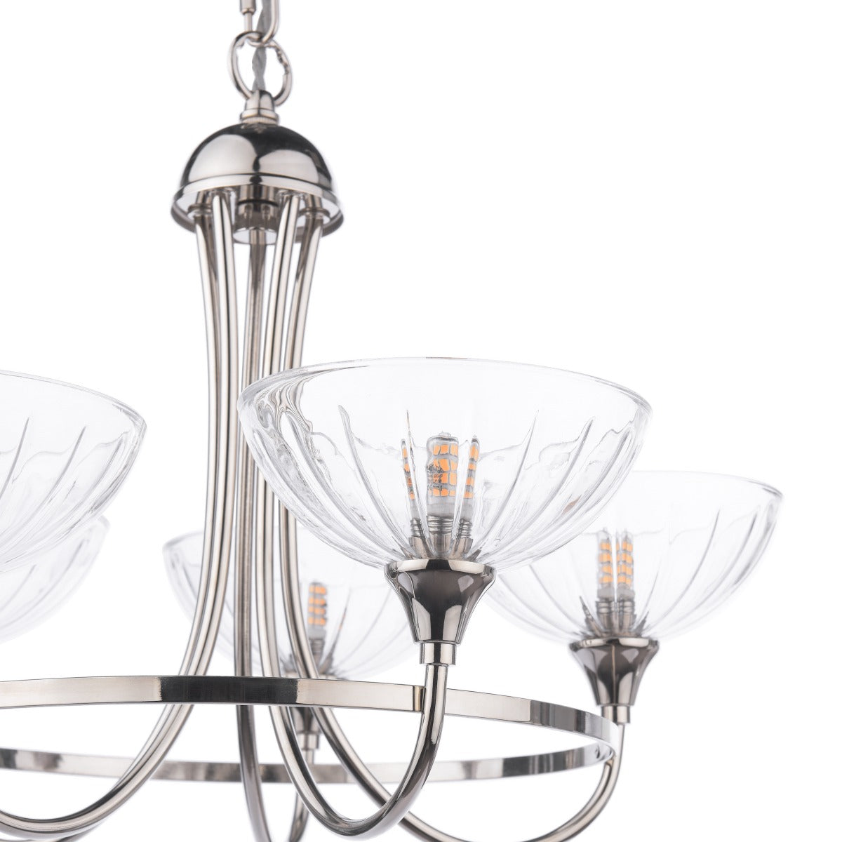 Laura Ashley Wellham 5 Light Armed Pendant Polished Nickel and Ribbed Glass LA3756606-Q