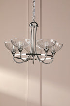 Laura Ashley Wellham 5 Light Armed Pendant Polished Nickel and Ribbed Glass LA3756606-Q