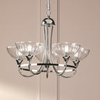 Laura Ashley Wellham 5 Light Armed Pendant Polished Nickel and Ribbed Glass LA3756606-Q