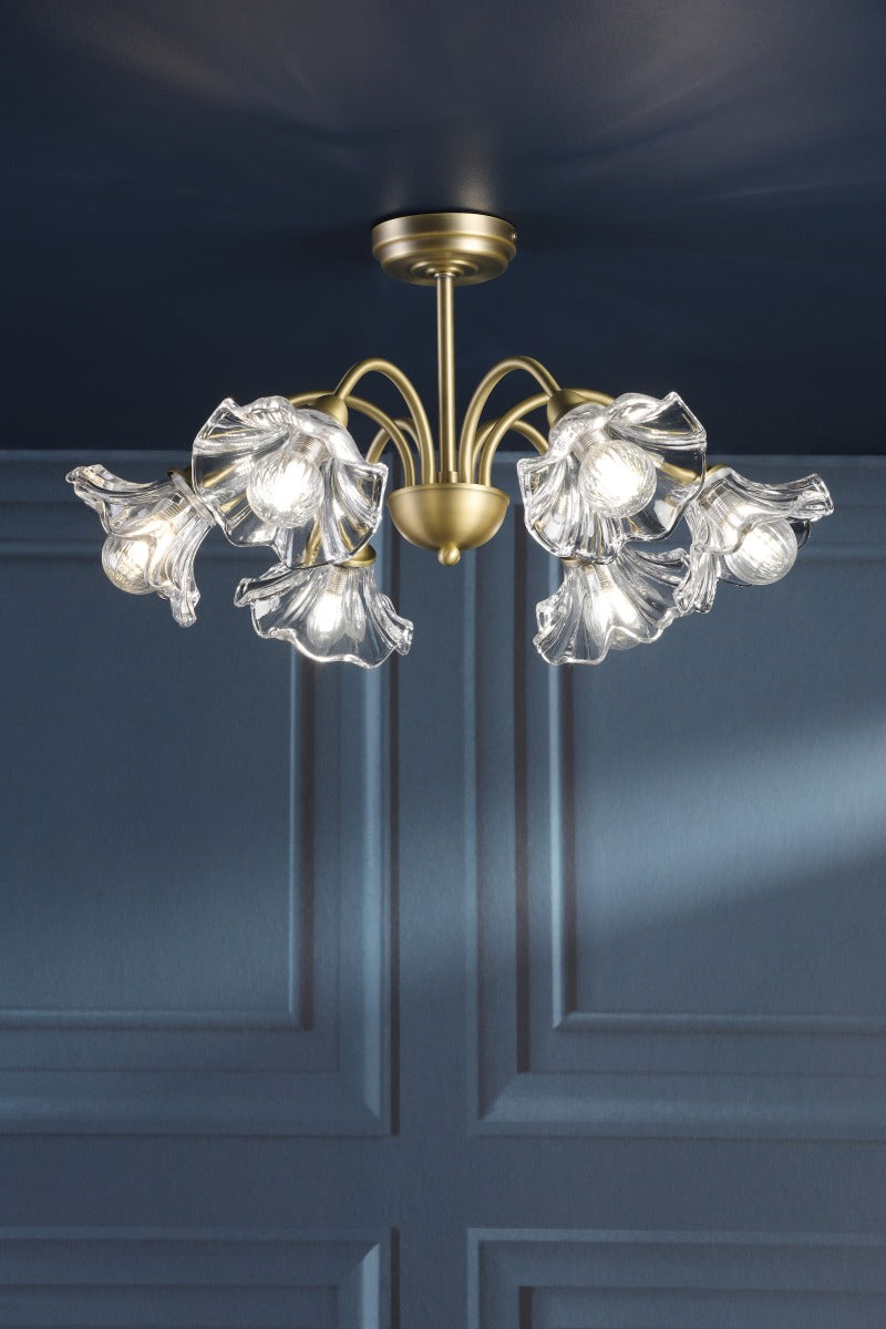 Laura Ashley Kerswell 6 Light Semi-Flush Matt Antique Brass and Glass LA3756582-Q