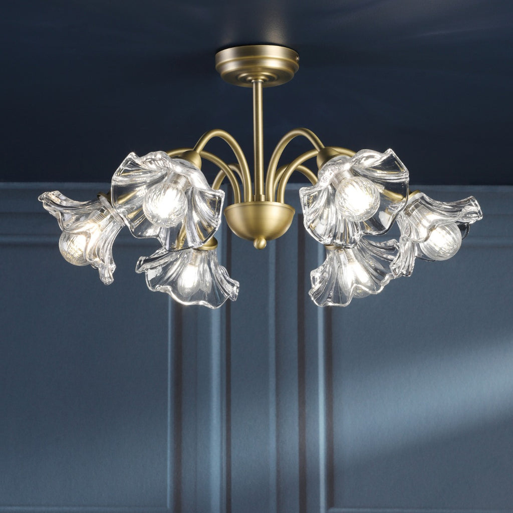 Laura Ashley Kerswell 6 Light Semi-Flush Matt Antique Brass and Glass LA3756582-Q