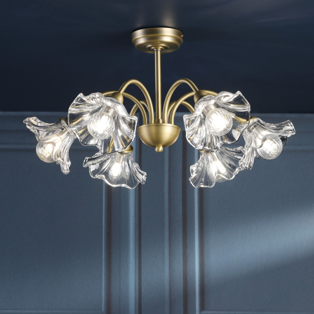 Laura Ashley Kerswell 6 Light Semi-Flush Matt Antique Brass and Glass LA3756582-Q