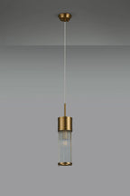Pillar Bathroom Single Ceiling Pendant Light In Gold And Clear Glass Rods IP44 E14