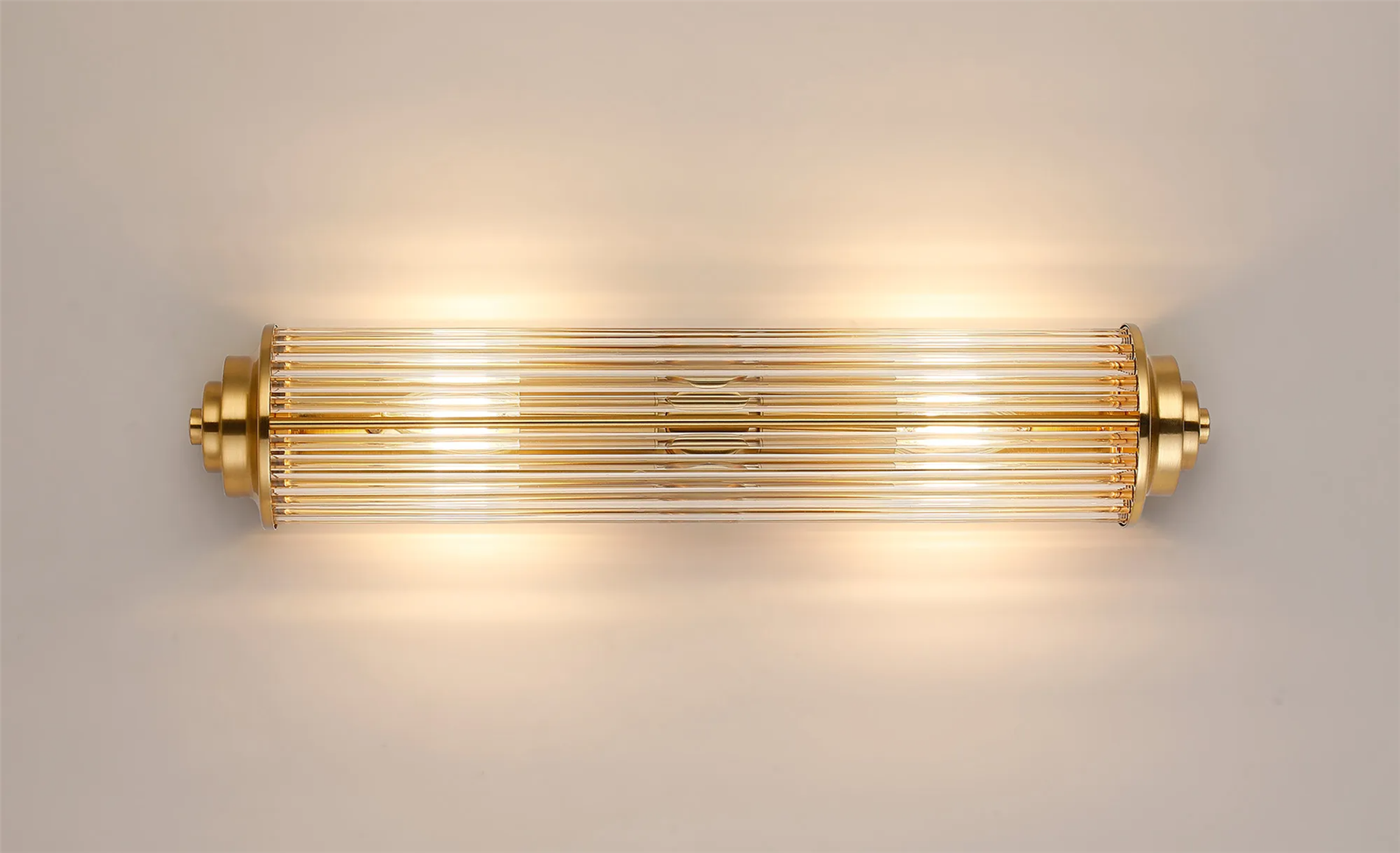 Pillar 2 Light Bathroom Wall Light In Gold And Clear Glass Rods IP44 E14