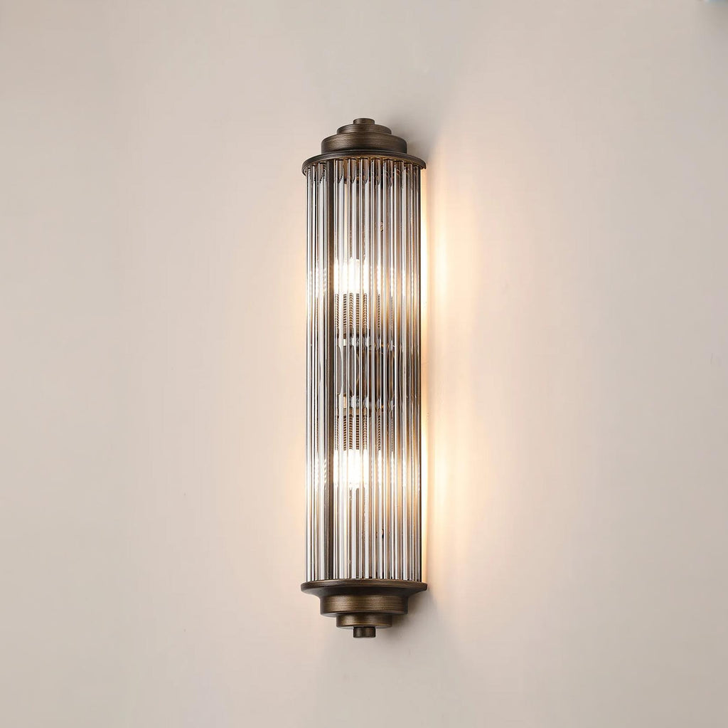 Pillar 2 Light Bathroom Wall Light In Bronze And Clear Glass Rods IP44 G9