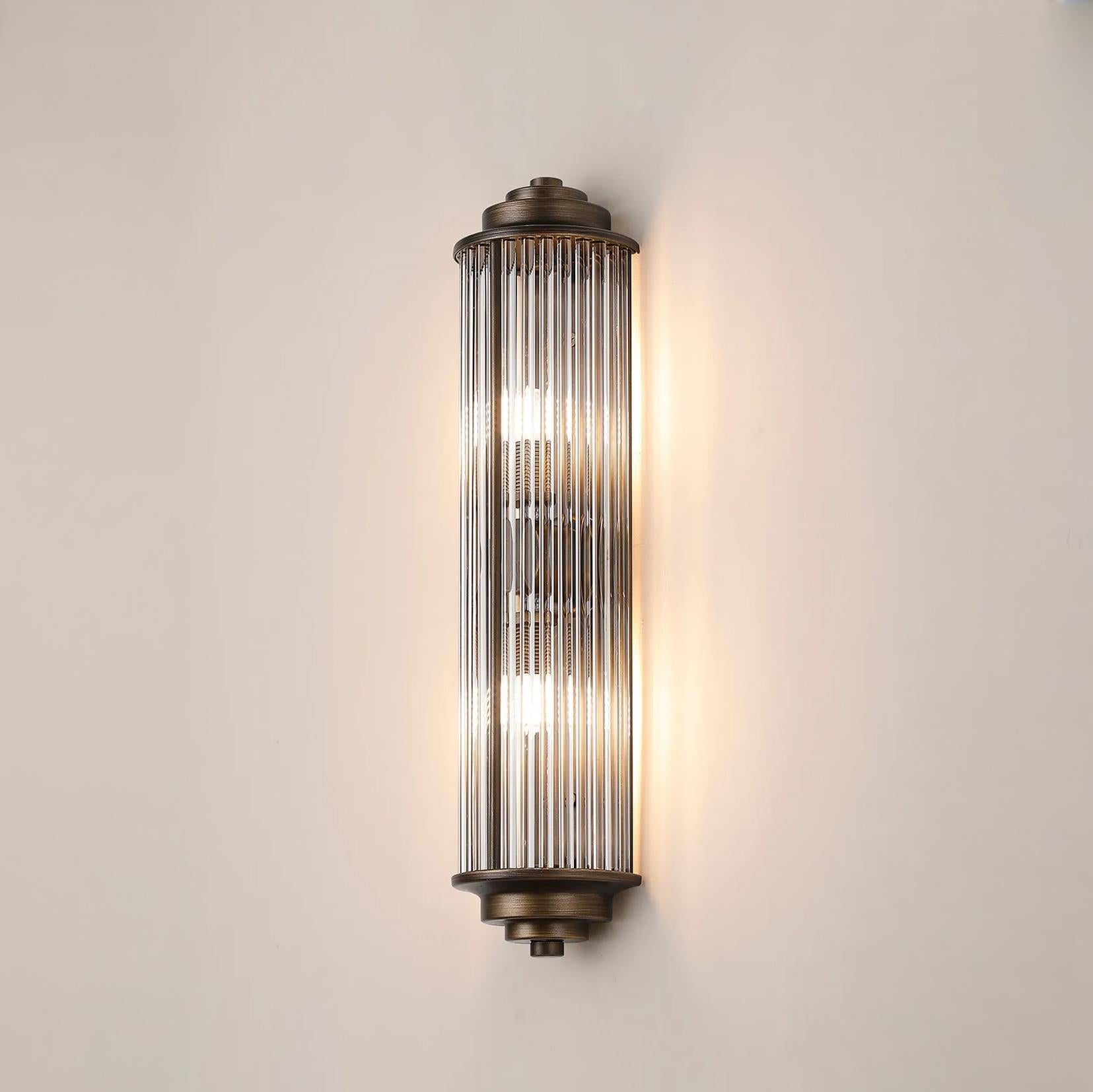 Pillar 2 Light Bathroom Wall Light In Bronze And Clear Glass Rods IP44 G9