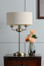 Laura Ashley Sorrento 3 Light Table Lamp Matt Antique Brass With Natural Shade LA3756754-Q