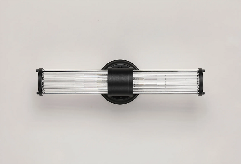 Pillar Up And Down 2 Light Bathroom Wall Light In Satin Black And Clear Glass Rods IP44 E14