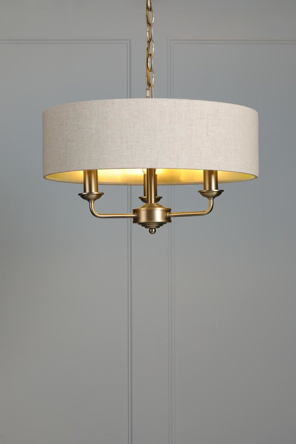 Laura Ashley Sorrento 3 Light Chandelier  Matt Antique Brass With Natural Shade LA3756751-Q