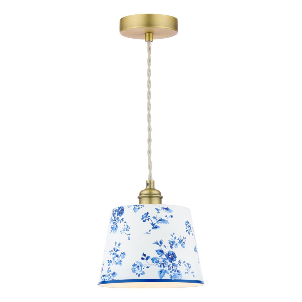 Laura Ashley China Rose Pendant Matt Blue and Matt Antique Brass LA3756728-Q