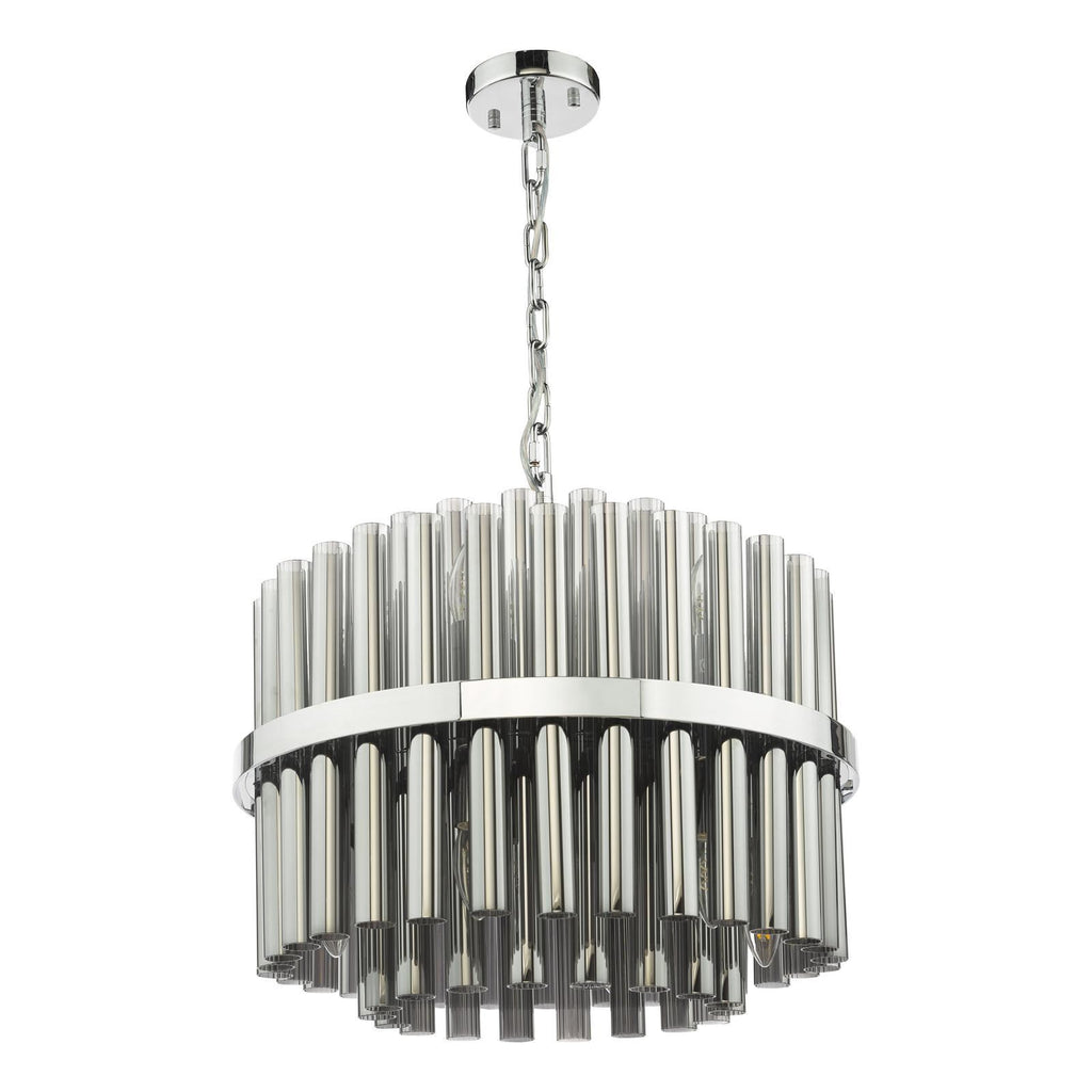 Imani 12 Light Pendant Polished Chrome and Smoked Ribbed Glass IMA1250