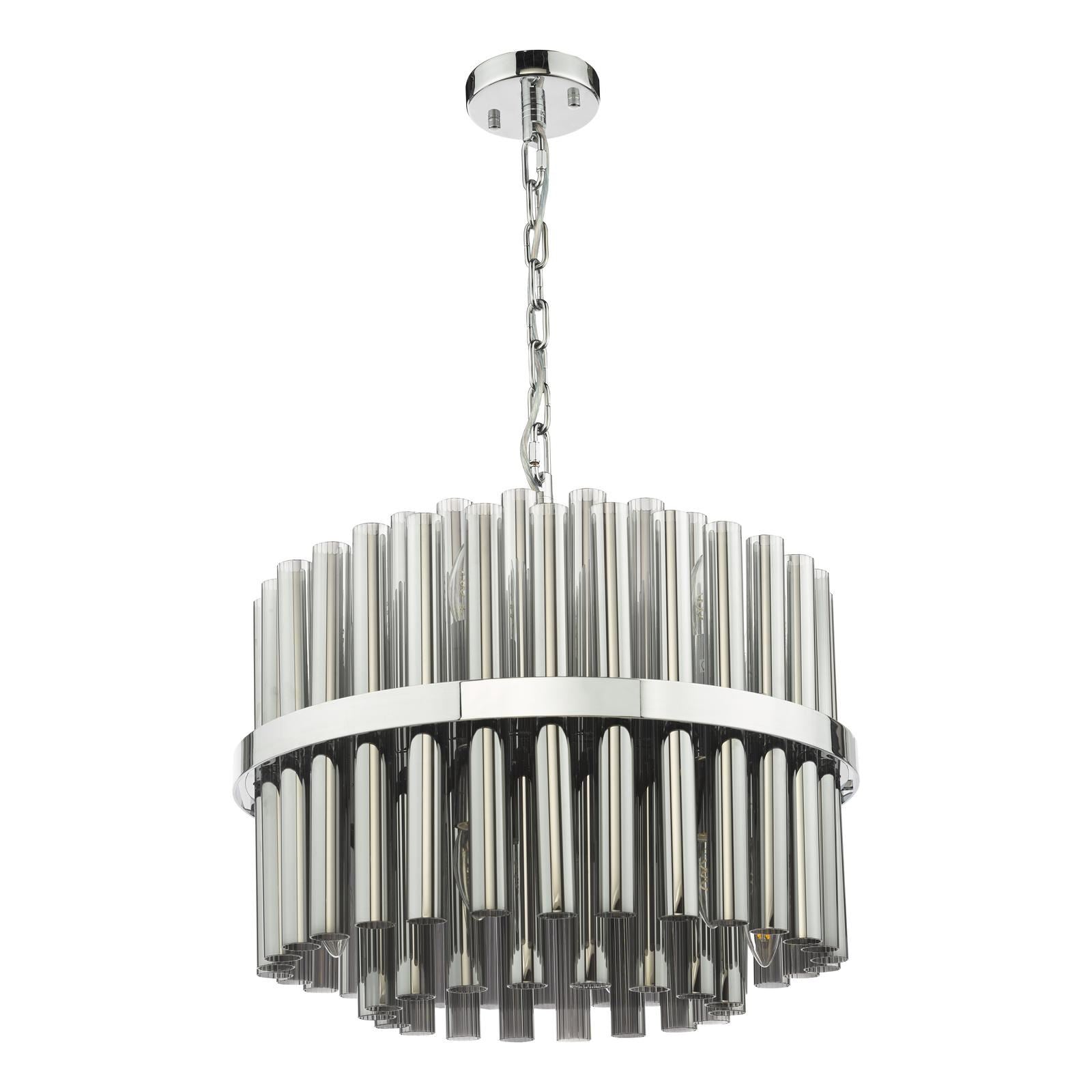 Imani 12 Light Pendant Polished Chrome and Smoked Ribbed Glass IMA1250