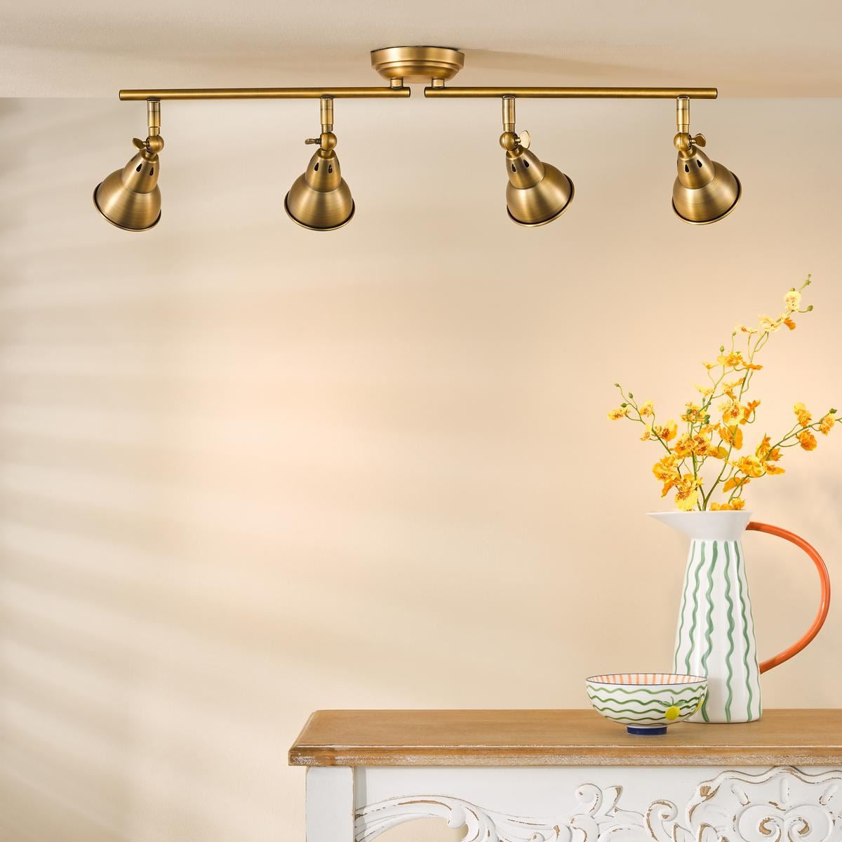 Nathaniel 4 Light Bar Spotlight In Aged Brass Finish NAT8442