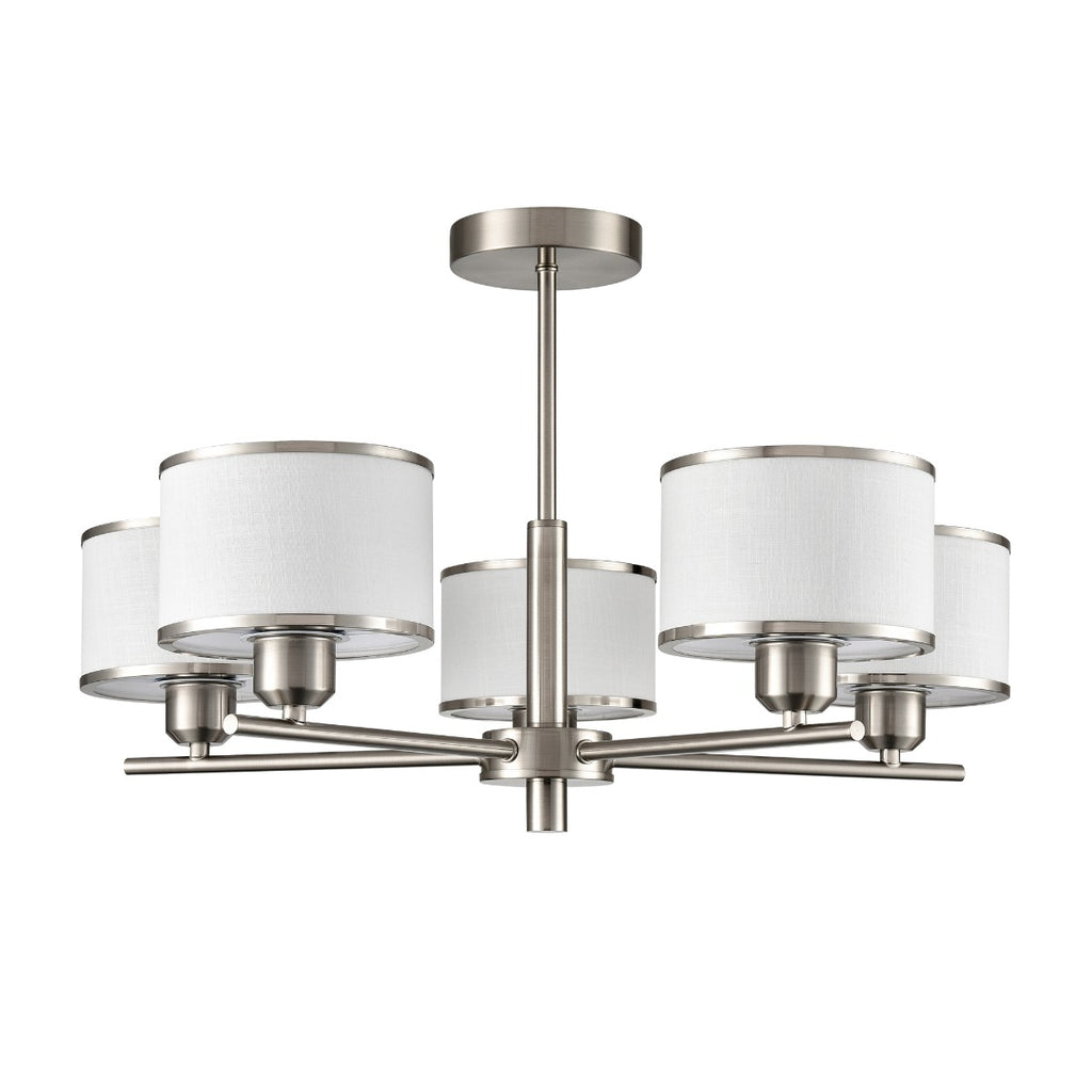 Franklite Polaris 5 Light Semi Flush Ceiling Light In Satin Nickel With Fabric Shades FL2497-5