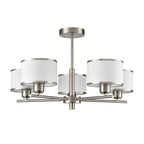 Franklite Polaris 5 Light Semi Flush Ceiling Light In Satin Nickel With Fabric Shades FL2497-5