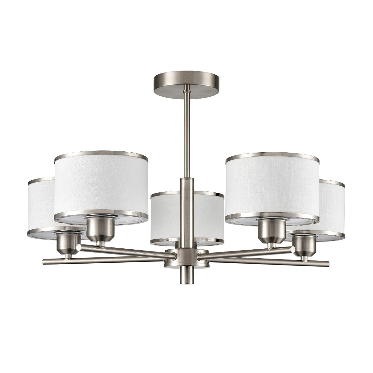 Franklite Polaris 5 Light Semi Flush Ceiling Light In Satin Nickel With Fabric Shades FL2497-5