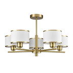 Franklite Polaris 5 Light Semi Flush Ceiling Light In Aged Brass With Fabric Shades FL2498-5