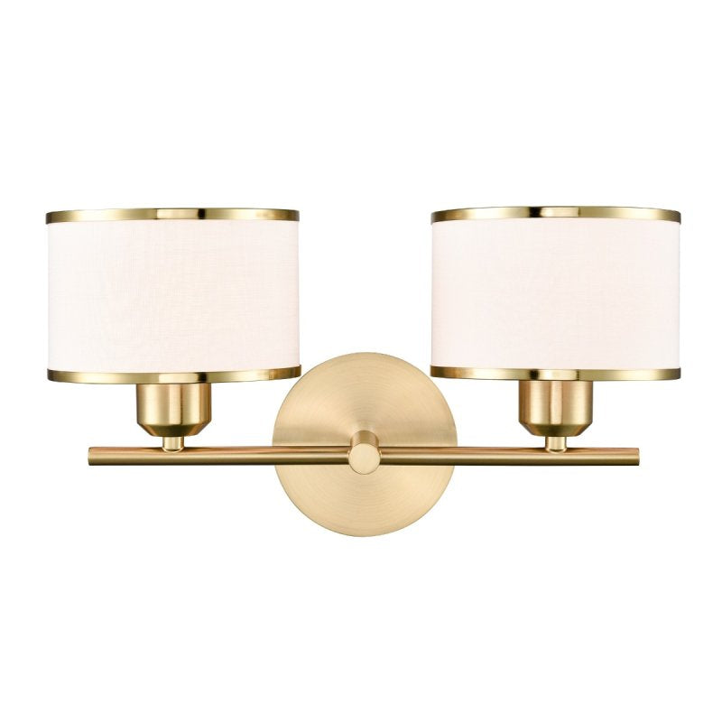 Franklite Polaris 2 Light Wall Light In Aged Brass With Fabric Shades FL2498-2