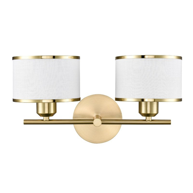Franklite Polaris 2 Light Wall Light In Aged Brass With Fabric Shades FL2498-2