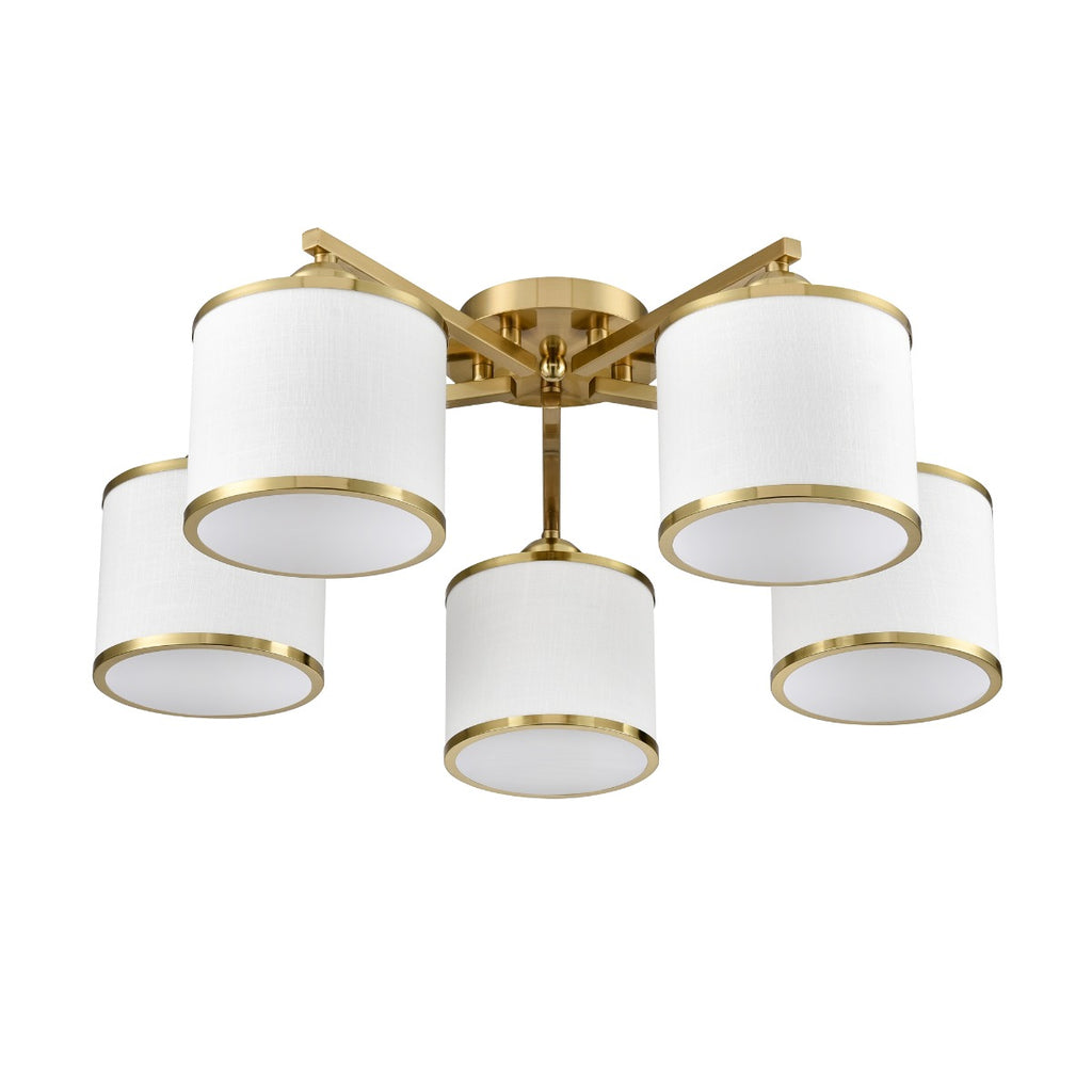 Franklite Sirius 5 Light Flush Ceiling Light In Aged Brass With Off White Shade FL2496-5