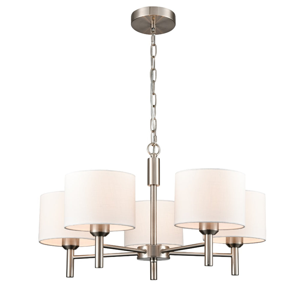 Franklite Barolo 5 Light Ceiling Light In Satin Nickel With Off White Shades FL2494-5