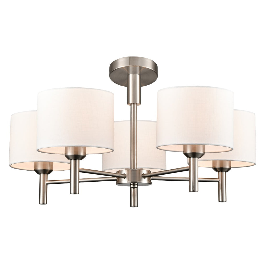 Franklite Barolo 5 Light Ceiling Light In Satin Nickel With Off White Shades FL2494-5