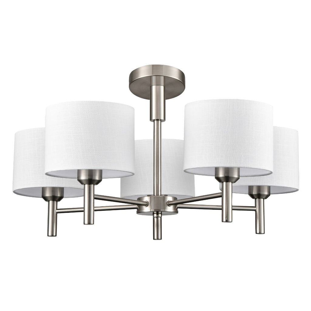 Franklite Barolo 5 Light Ceiling Light In Satin Nickel With Off White Shades FL2494-5