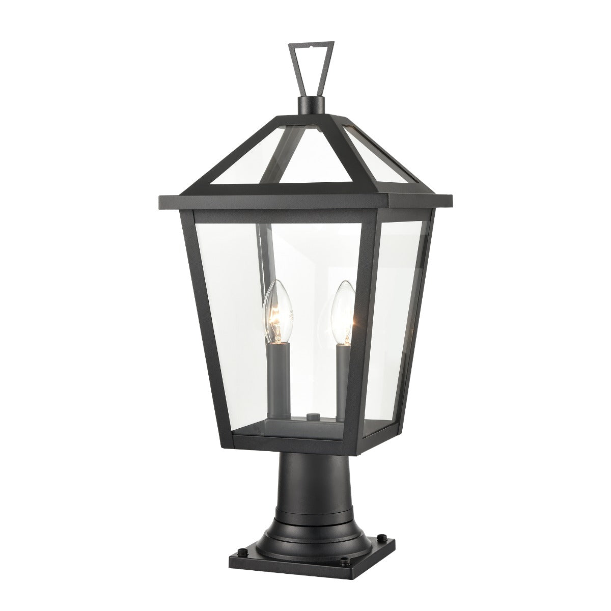 Franklite Dusk Outdoor 2 Light Pedestal Lantern In Matt Black Finish 560mm EXT6652