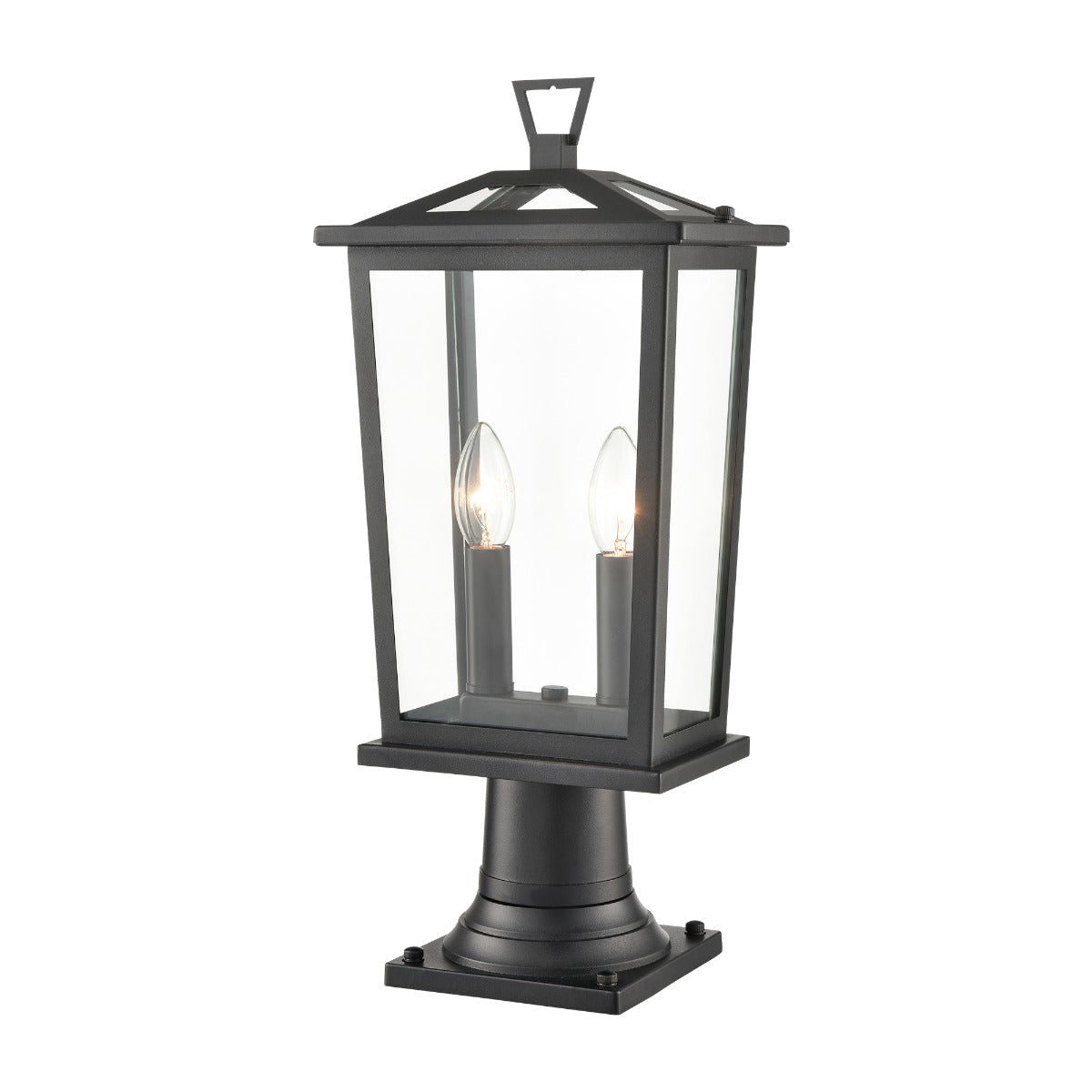 Franklite Dusk Outdoor 2 Light Pedestal Lantern In Matt Black Finish 485mm EXT6649