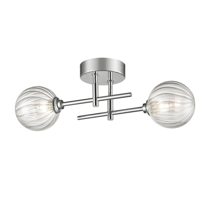 Franklite Abstraction Bathroom 2 Light Wall / Ceiling Light In Chrome With Ribbed Glass FL2464-2