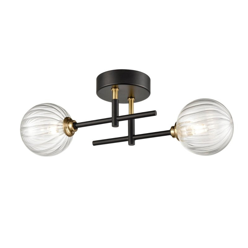 Franklite Abstraction Bathroom 2 Light Wall / Ceiling Light In Black With Ribbed Glass FL2463-2