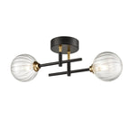 Franklite Abstraction Bathroom 2 Light Wall / Ceiling Light In Black With Ribbed Glass FL2463-2
