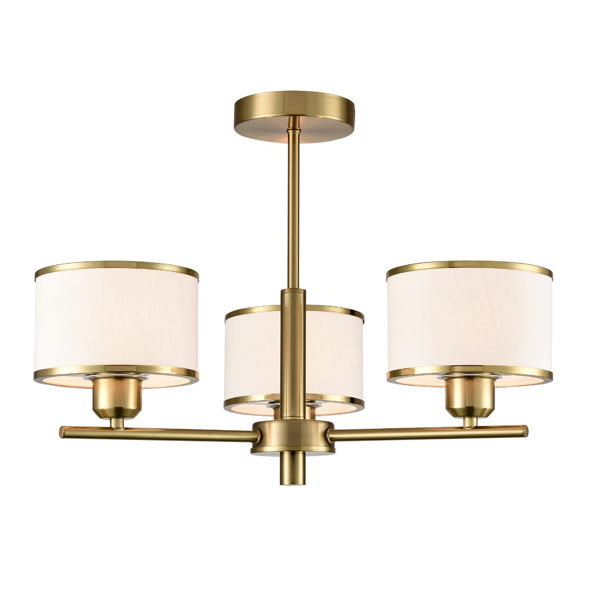 Franklite Polaris 3 Light Semi Flush Ceiling Light In Aged Brass With Fabric Shades FL2498-3